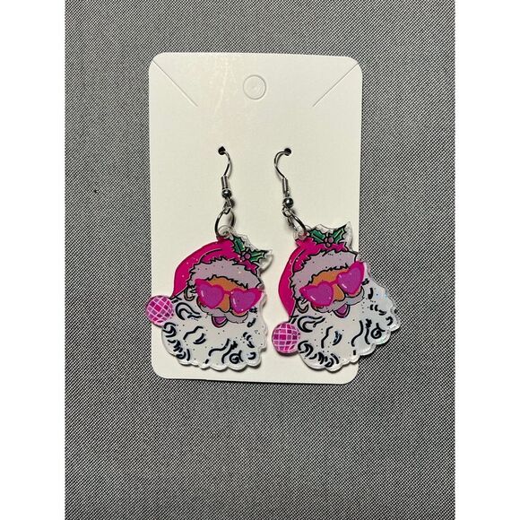 Pink Santa Acrylic Christmas Earrings - Picture 1 of 1